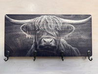 Un porte-clés mural en bois - Vache Highland cow